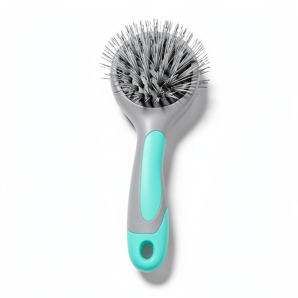 Brosse anti-poils auto-nettoyante grise et turquoise pour chien